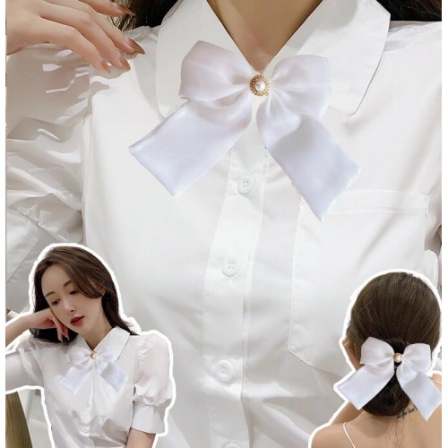 Women girls white black Large bow tie for lady shirt collar decoration Korean style tulle neckline decorated for checkered jacket hair bow tie shirt women hair accessories
